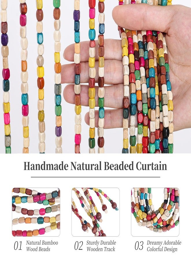 ANMINY 52 Strands Bamboo Wood Beaded Curtain for Doorways 35" x 75" Rainbow Colorful Handmade Natural Wooden Boho Hippie Door Window Hanging Beads - Image 5